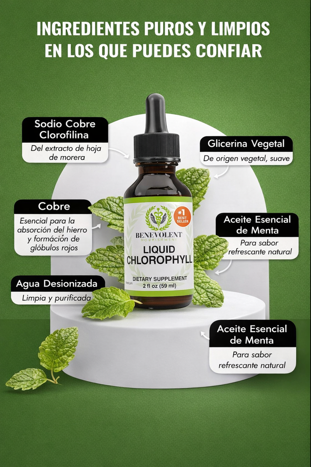 Clorofila Líquida - Desintoxica todo tu Cuerpo y Energía Natural